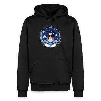 Eine junge Frau beim Meditieren - Männer Premium Bio Hoodie - Schwarz - Vorne - Nico (187cm)