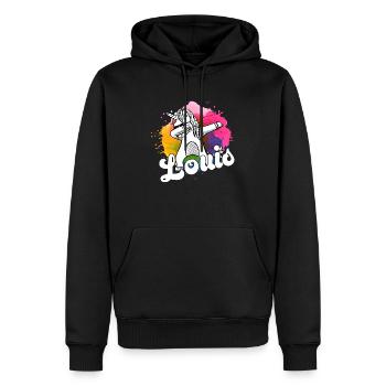 LOUIS - Beau nom de garçon avec une licorne cool - Sweat à capuche Premium bio Homme - noir - Devant - Nico (187cm)