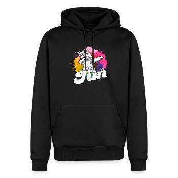 TIM - Beau nom de garçon avec licorne cool - Sweat à capuche Premium bio Homme - noir - Devant - Nico (187cm)