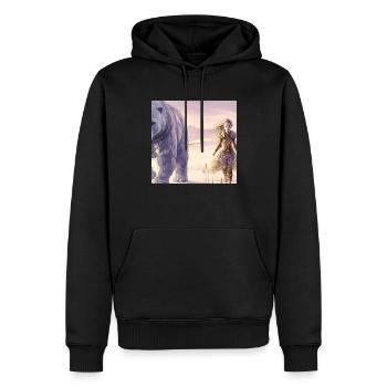 Mädchen in einer verschneiten Gegend neben einem Eisbären - Männer Premium Bio Hoodie - Schwarz - Vorne - Nico (187cm)