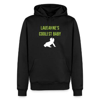 Geschenkidee für Baby aus Lausanne - Männer Premium Bio Hoodie - Schwarz - Vorne - Nico (187cm)