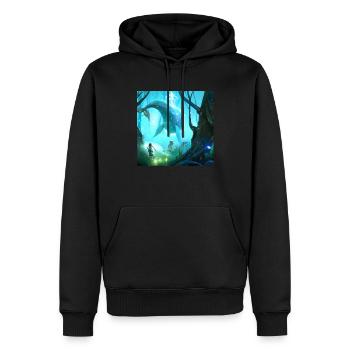 Fliegende Wale im magischen Wald - Männer Premium Bio Hoodie - Schwarz - Vorne - Nico (187cm)
