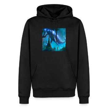 Fliegende Wale im magischen Wald - Männer Premium Bio Hoodie - Schwarz - Vorne - Nico (187cm)