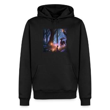 Mädchen im magischen Wald, umgeben von Tieren - Männer Premium Bio Hoodie - Schwarz - Vorne - Nico (187cm)