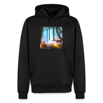 Mädchen im magischen Wald, umgeben von Tieren - Männer Premium Bio Hoodie - Schwarz - Vorne - Nico (187cm)