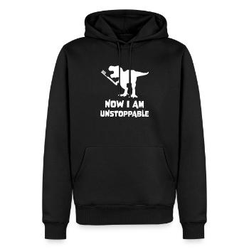 Dino mit Zahnbürste T-Rex Lustig Unstoppable - Männer Premium Bio Hoodie - Schwarz - Vorne - Nico (187cm)