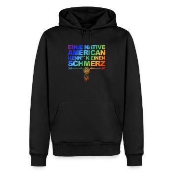 Selbstironie: Woke, Gendern & kulturelle Aneignung - Männer Premium Bio Hoodie - Schwarz - Vorne - Nico (187cm)