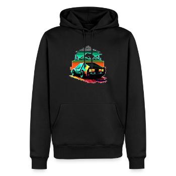 80er Retro Sportwagen in Sci-Fi 8-Bit Grafik - Männer Premium Bio Hoodie - Schwarz - Vorne - Nico (187cm)