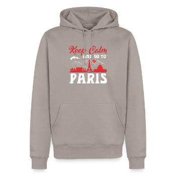 RESTEZ CALME ET PARTEZ À PARIS - Sweat à capuche Premium bio Homme - taupe - Devant - Nico (187cm)