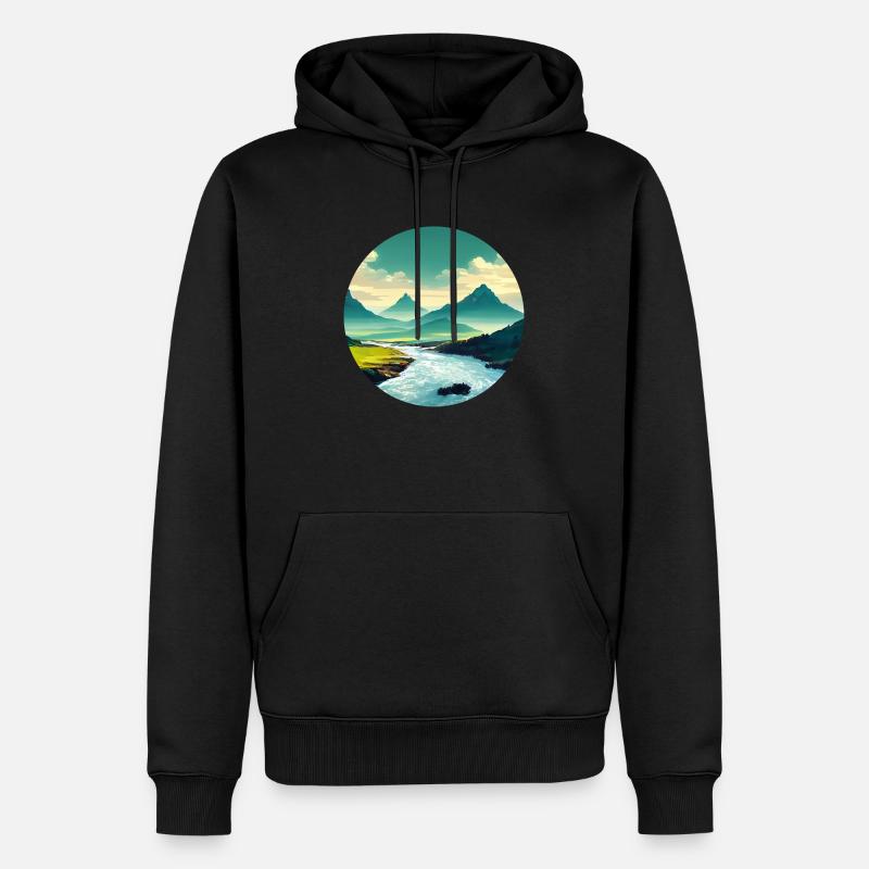 Mountain with River - Männer Premium Bio Hoodie - Schwarz