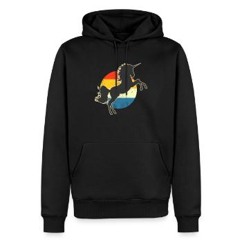 Einhorn Retro Sonnenuntergang - Männer Premium Bio Hoodie - Schwarz - Vorne - Nico (187cm)
