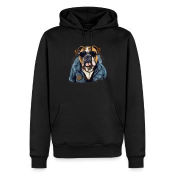 Urban Bulldog: Streetwise Bulldog-Vibes - Männer Premium Bio Hoodie - Schwarz - Vorne - Nico (187cm)