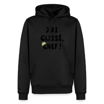 J’ai glissé chef - Sweat à capuche Premium bio Homme - noir - Devant - Nico (187cm)