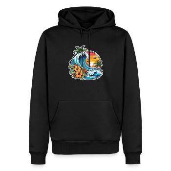 surf plage palmier soleil vacances - Sweat à capuche Premium bio Homme - noir - Devant - Nico (187cm)
