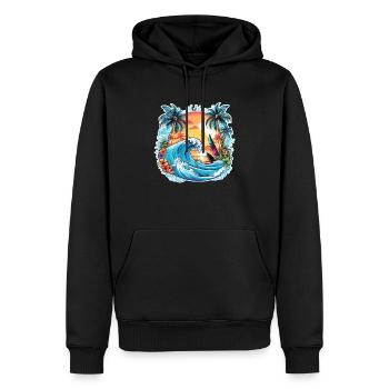 surf plage palmier soleil vacances - Sweat à capuche Premium bio Homme - noir - Devant - Nico (187cm)