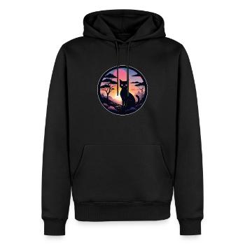 chat paysage et coucher de soleil - Sweat à capuche Premium bio Homme - noir - Devant - Nico (187cm)