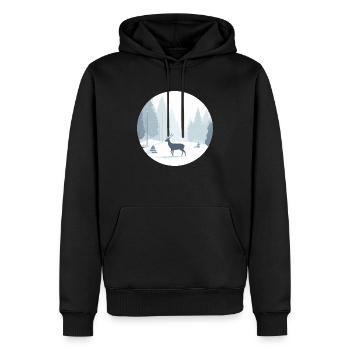 Cerf solitaire Noël Hiver Neige Forêt Paysage - Sweat à capuche Premium bio Homme - noir - Devant - Nico (187cm)