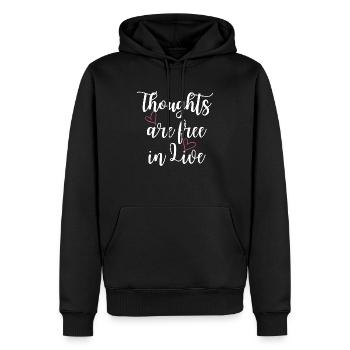 Thoughts are free - Men’s Premium Organic Hoodie - black - Front - Nico (187cm)