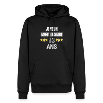 Joyeux Anniversaire 13 Ans - Sweat à capuche Premium bio Homme - noir - Devant - Nico (187cm)
