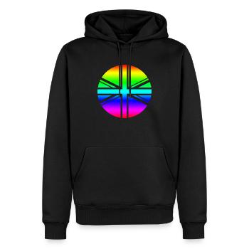 rond UK Union Jack drapeau arc-en-ciel mod - Sweat à capuche Premium bio Homme - noir - Devant - Nico (187cm)