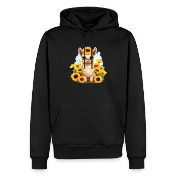 Alpaka mit Sonnenblumen - Männer Premium Bio Hoodie - Schwarz - Vorne - Nico (187cm)