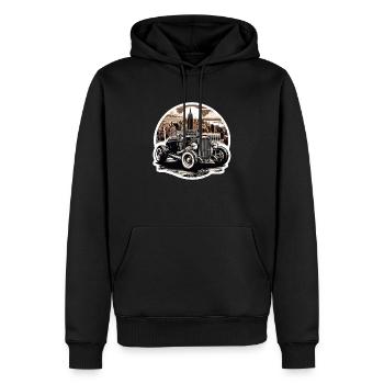 voiture vintage americaine et sportive - Sweat à capuche Premium bio Homme - noir - Devant - Nico (187cm)