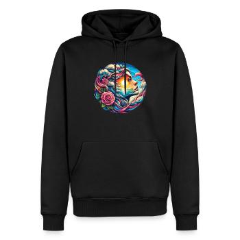 Portrait de femme surréaliste avec paysage - Sweat à capuche Premium bio Homme - noir - Devant - Nico (187cm)