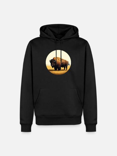 Bison dans la prairie - Sweat à capuche Premium bio Homme - noir