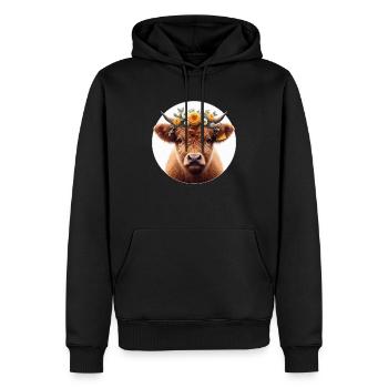 Highlander Kalb mit Blüten 2 - Männer Premium Bio Hoodie - Schwarz - Vorne - Nico (187cm)