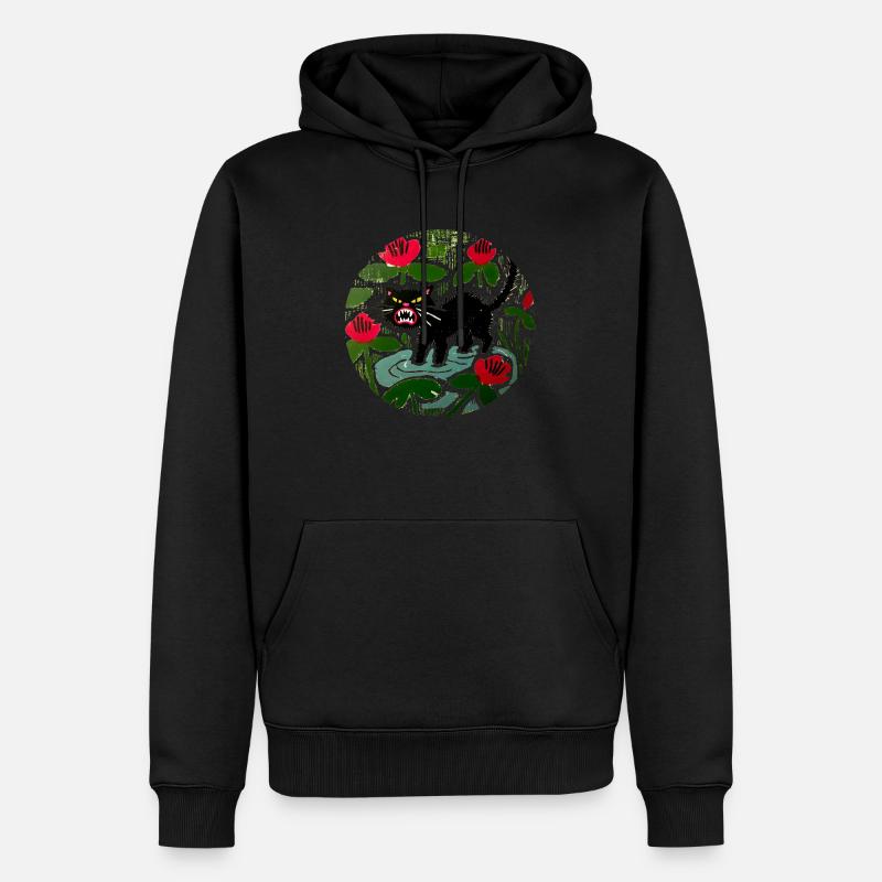 Chat noir et coquelicots - Sweat à capuche Premium bio Homme - noir