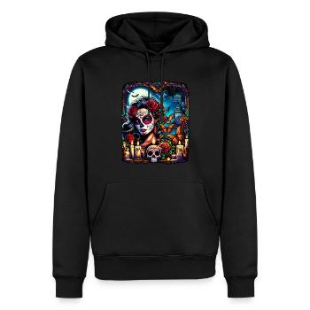 Lebendiges Design für die Feier des Día de Muertos - Männer Premium Bio Hoodie - Schwarz - Vorne - Nico (187cm)