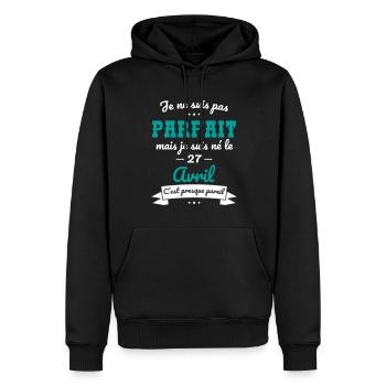 Anniversaire - Pas parfait mais né le 27 Avril - Sweat à capuche Premium bio Homme - noir - Devant - Nico (187cm)