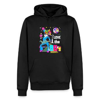 I love the 80's Citation Humour Licorne Guitare - Sweat à capuche Premium bio Homme - noir - Devant - Nico (187cm)