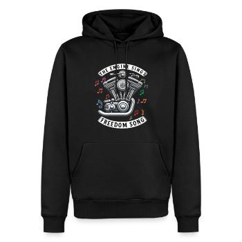 Der Motor singt das Freiheitslied Motorrad - Männer Premium Bio Hoodie - Schwarz - Vorne - Nico (187cm)