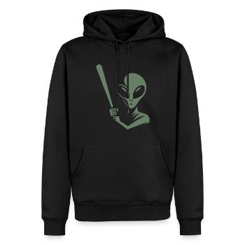 Alien joueur de baseball Silhouette minimaliste - Sweat à capuche Premium bio Homme - noir - Devant - Nico (187cm)