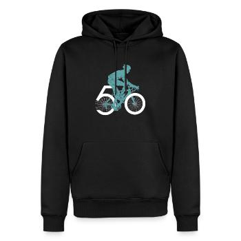 50 ans de cyclistes : T-shirt drôle d’anniversaire - Sweat à capuche Premium bio Homme - noir - Devant - Nico (187cm)