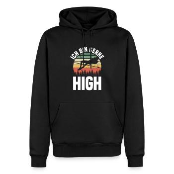 High Jump - J’aime être haut - Sweat à capuche Premium bio Homme - noir - Devant - Nico (187cm)