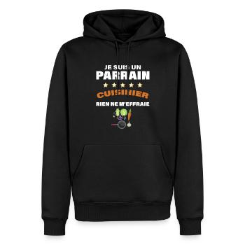 Parrain cuisinier Humour Famille - Sweat à capuche Premium bio Homme - noir - Devant - Nico (187cm)