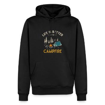Das Leben ist besser am Lagerfeuer Funny Camper Camp - Männer Premium Bio Hoodie - Schwarz - Vorne - Nico (187cm)