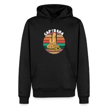 Capybara chevauche une tortue - Sweat à capuche Premium bio Homme - noir - Devant - Nico (187cm)