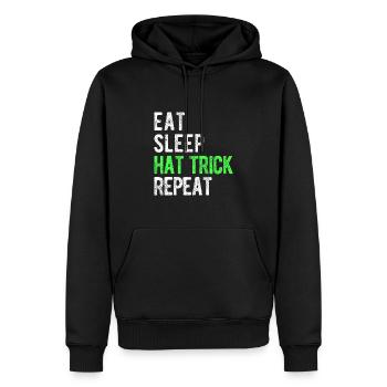 Essen, Schlafen, Hattrick, Wiederholung Cooler Eishockey-Fan - Männer Premium Bio Hoodie - Schwarz - Vorne - Nico (187cm)