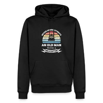 Vieux Homme avec un hélicoptère Drôle de cadeau Papa - Sweat à capuche Premium bio Homme - noir - Devant - Nico (187cm)