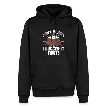 Baumpfleger, keine Sorge, ich habe ihn zuerst umarmt - Männer Premium Bio Hoodie - Schwarz - Vorne - Nico (187cm)