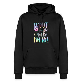 Peace Out Einstellige Zahlen Ich bin 10 Jahre alt - Männer Premium Bio Hoodie - Schwarz - Vorne - Nico (187cm)