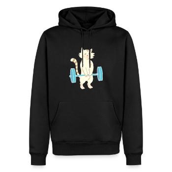 Soulevé de terre de chat - Dynamophilie de chat - Sweat à capuche Premium bio Homme - noir - Devant - Nico (187cm)