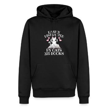 Leicht von Katzen und Büchern abgelenkt - Männer Premium Bio Hoodie - Schwarz - Vorne - Nico (187cm)