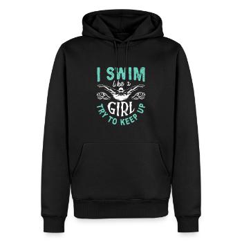 Je nage comme une fille J’essaie de suivre - Sweat à capuche Premium bio Homme - noir - Devant - Nico (187cm)