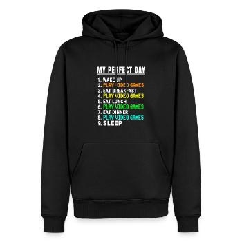 Ma journée parfaite Jeux vidéo - Sweat à capuche Premium bio Homme - noir - Devant - Nico (187cm)