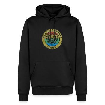 40ème Anniversaire Sauvage, libre et indompté depuis 07/1985 - Sweat à capuche Premium bio Homme - noir - Devant - Nico (187cm)