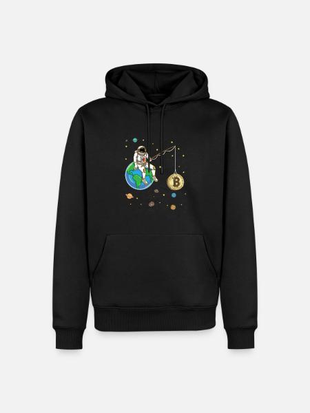 Astronaut Fishes Bitcoin Moon Cryptocurrency - Men’s Premium Organic Hoodie - black